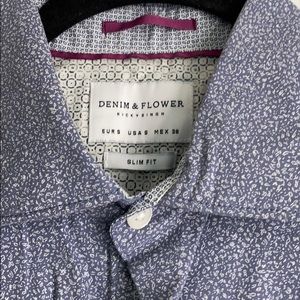 Denim and flower slim button up